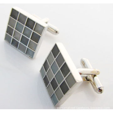 Painted And Nickel Finish Engraved Grid Shape Cufflinks And Tie Clips With Brass Material For Apparel Accessories